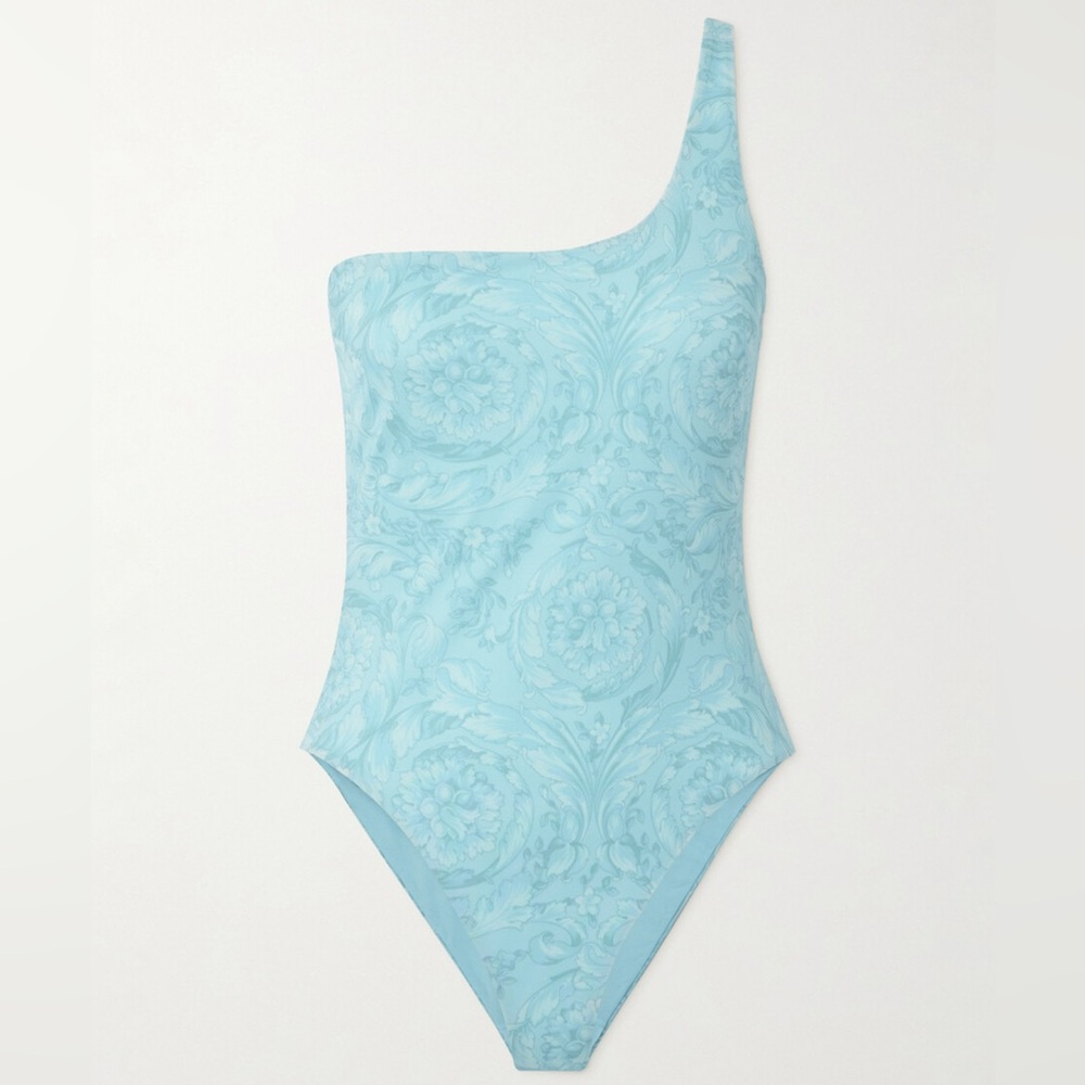 Versace Barocco Print One Shoulder Swimsuit